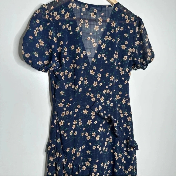 Lulus Petals and Poetry Navy Blue Floral Print Ruffled Midi Dress Size Small - Picture 11 of 14